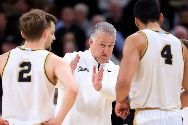 Head coach Matt Painter of the Purdue Boilermakers directs his team against the Texas A&M Aggies during the second half of the Indy Classic at Mackey...