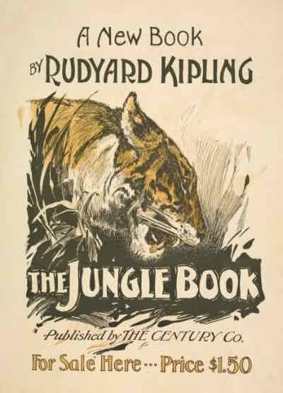 The book poster for “The Jungle Book,” by Rudyard Kipling, 1910.