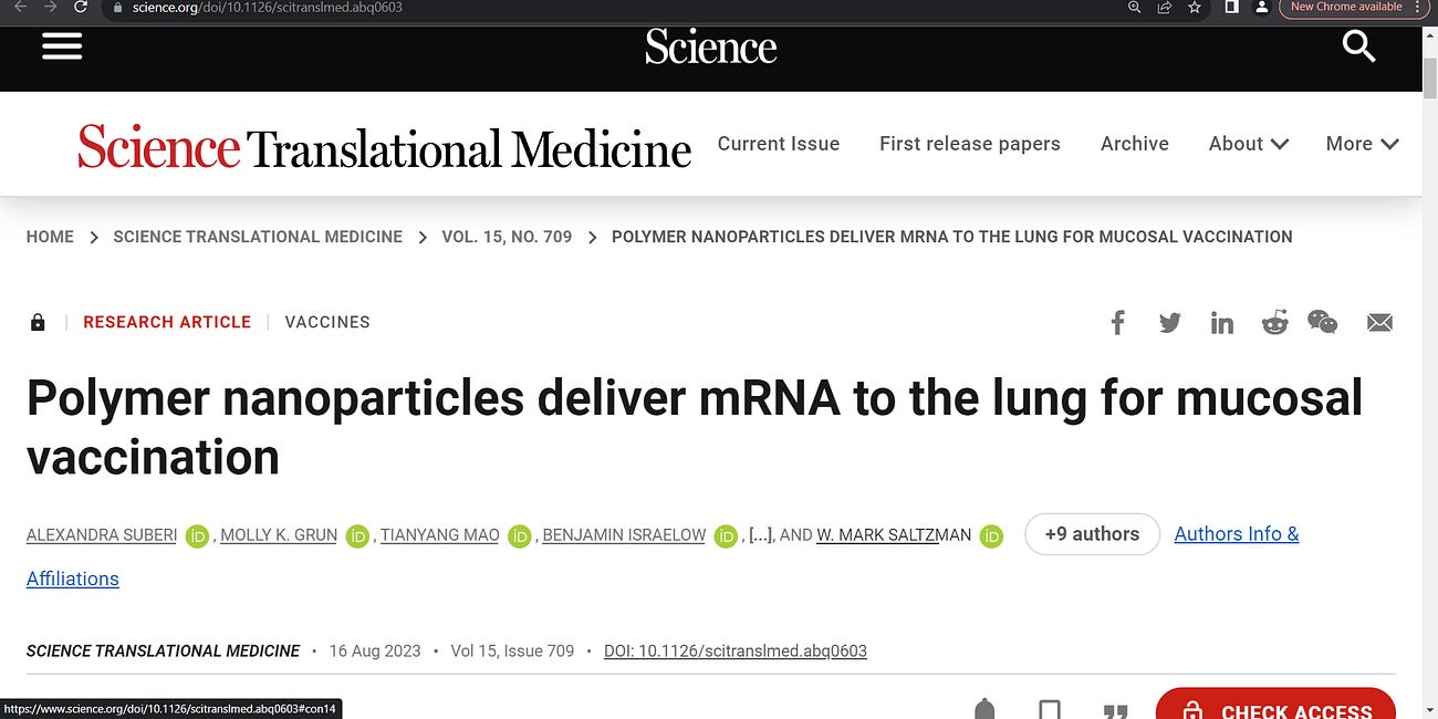 So not only were we lied to that mRNA technology etc. does not integrate into the human genome, now we have research showing that the mRNA (within lipid nano-particles) can be lung delivered,