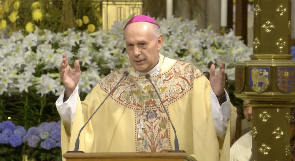 Archbishop Gabriele Giordano Caccia, who serves as the permanent representative of the Holy See to the United Nations, was the principal celebrant at a memorial Mass for Pope Francis on Saturday, April 26, 2025.