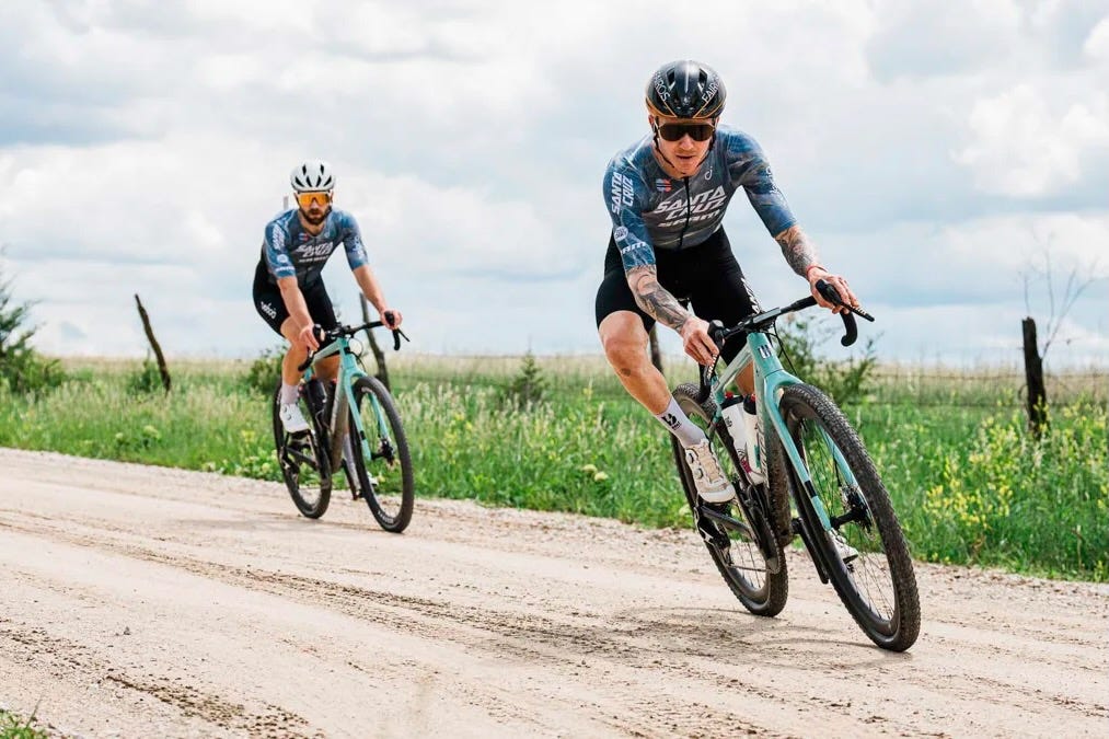 Keegan Swenson and Tobin Ortenblad riding gravel bikes