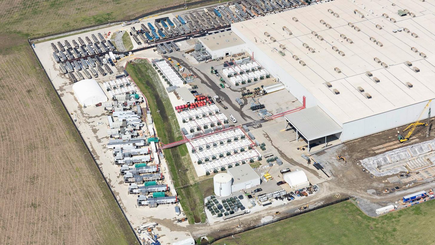 An aerial image of xAI's data center in southwest Memphis. Local residents are protesting against the facility's use of gas-powered turbines.