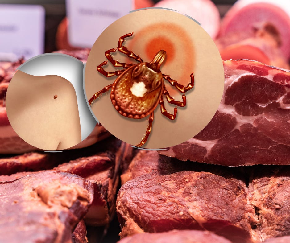 Alpha-gal Syndrome (AGS) is an allergic reaction to red meat and other mammalian products triggered by a bite from the Lone Star Tick. Alpha-gal Syndrome (AGS) is an allergic reaction to red meat and other mammalian products triggered by a bite from the Lone Star Tick.