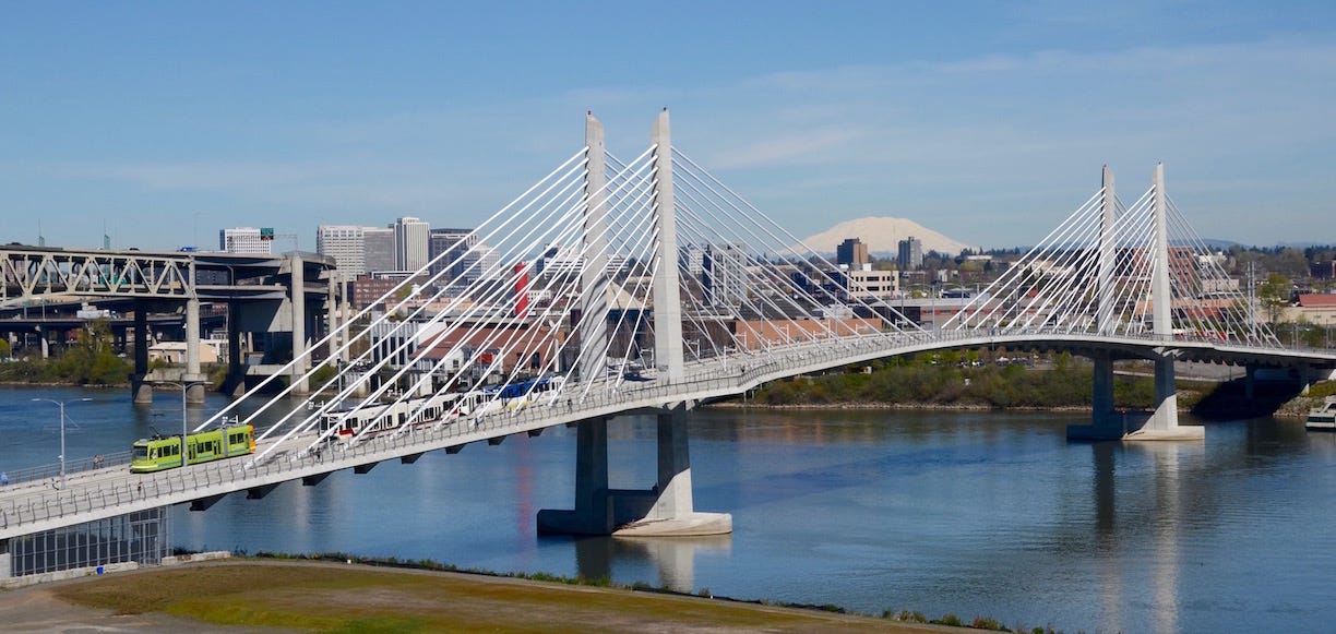 Tilikum Crossing with streetcar and MAX in 2016 Tilikum Crossing with streetcar and MAX in 2016