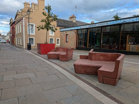A selection of benches located around the town.