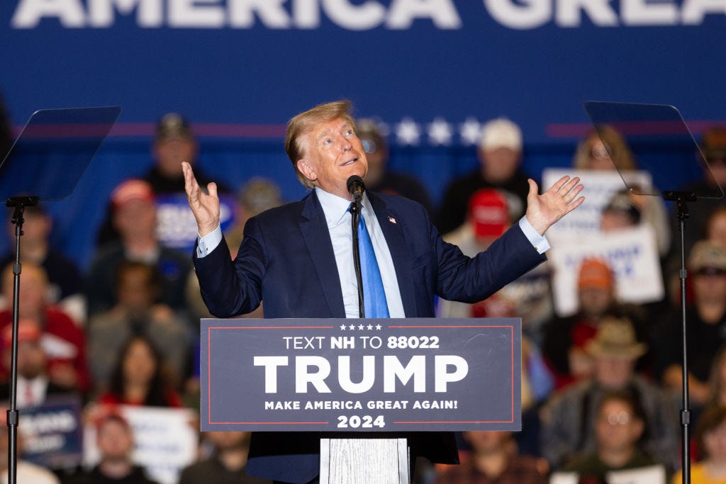 Former President Donald Trump delivers remarks during a campaign event on November 11, 2023 in Claremont, New Hampshire (Photo by Scott Eisen/Getty Images)