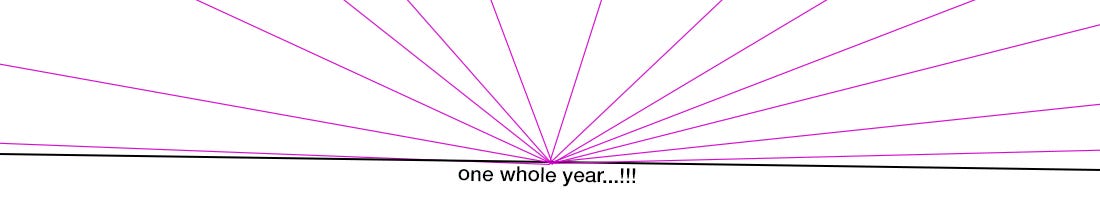 It's the image of a horizon that's at the top of every Crip News issue. Except this time the rays of light shooting out from the far-off point are pink and there is text just under the horizon: one whole year...!!!