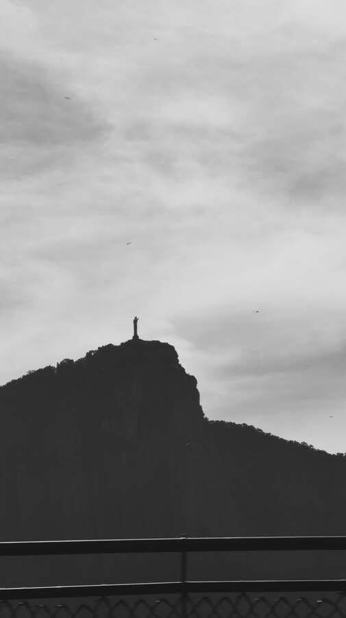 Christ the Redeemer in black and white from a distance