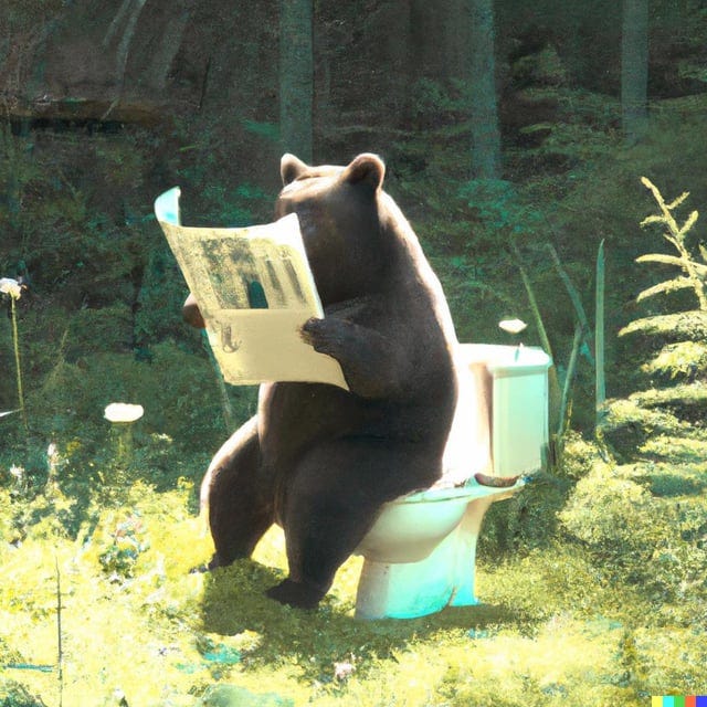 r/weirddalle - “A bear sitting on a ceramic toilet in the woods, nature photograph , long shot, 4K”