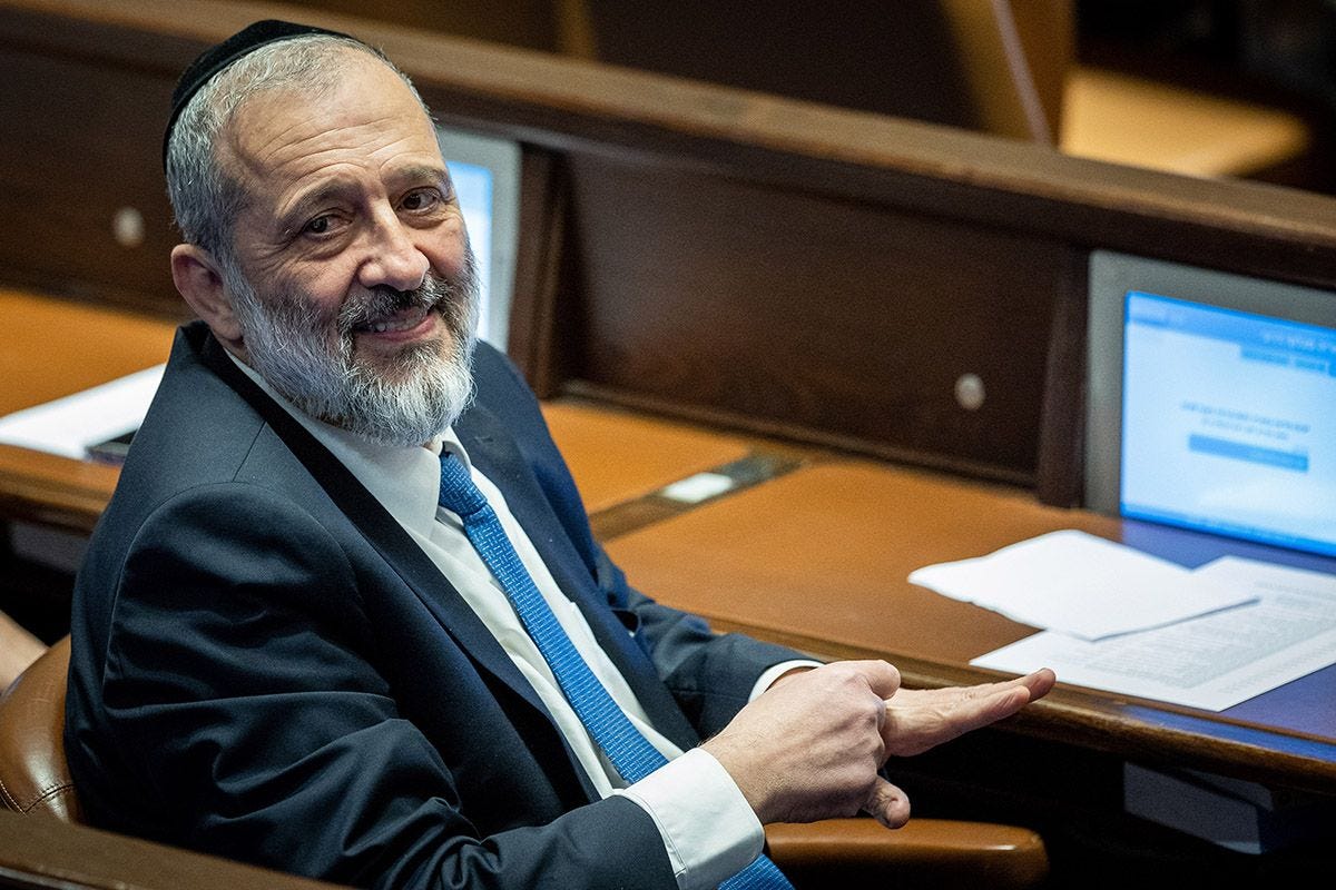 Shas leader MK Aryeh Deri during a vote for the new Knesset speaker at the assembly hall of the Knesset, the Israeli parliament in Jerusalem, on December 13, 2022. (Photo by Yonatan Sindel/Flash90) Shas leader MK Aryeh Deri during a vote for the new Knesset speaker at the assembly hall of the Knesset, the Israeli parliament in Jerusalem, on December 13, 2022. (Photo by Yonatan Sindel/Flash90)