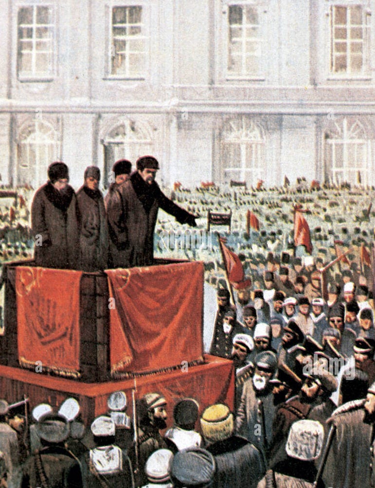 Russian Revolution (1917). Rally by Lenin and Leon Trotsky in St.  Petersburg Stock Photo - Alamy