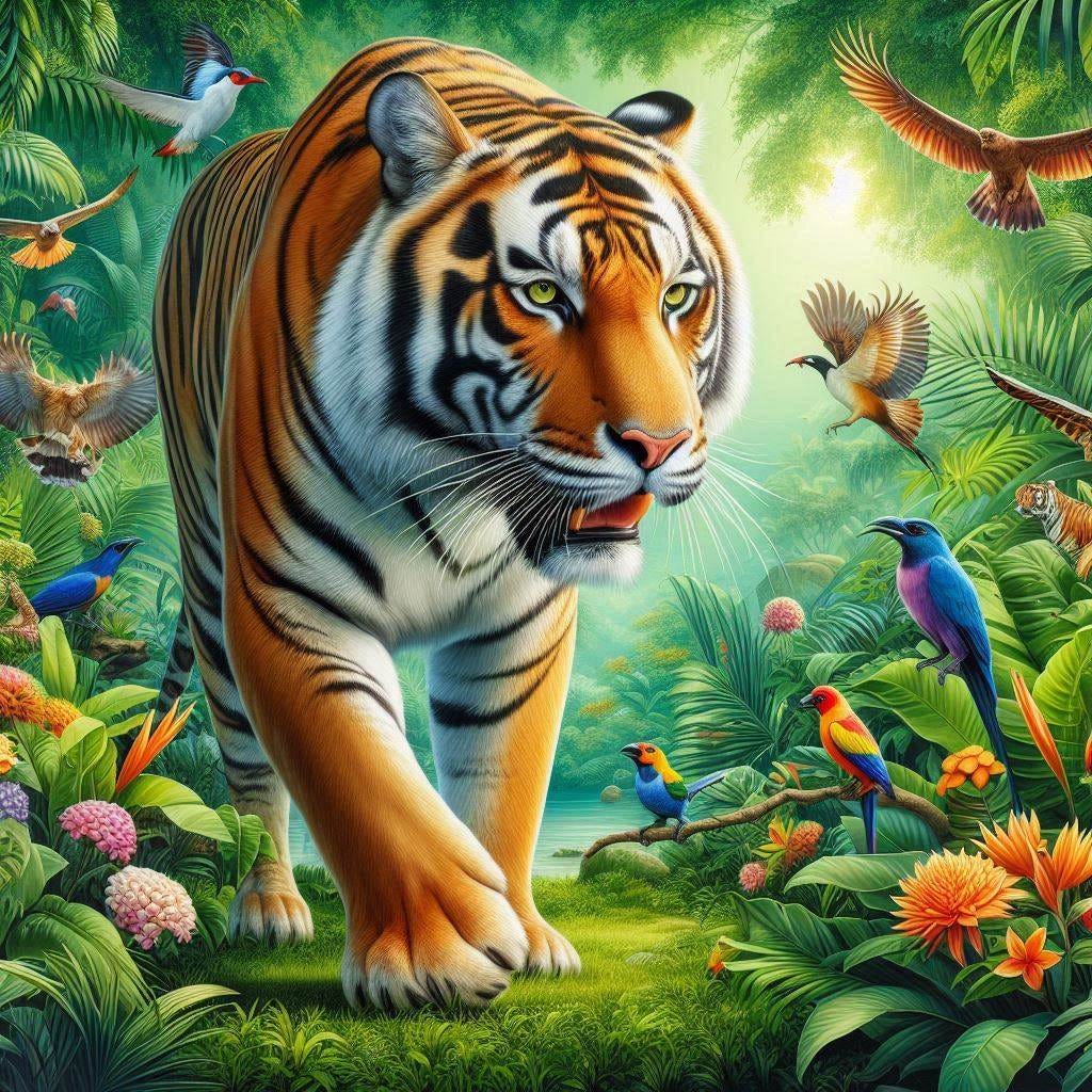 a bengal tiger in the style of audubon
