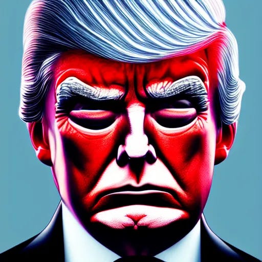 Portrait of evil Donald Trump, red eyes, face, dark | Stable Diffusion