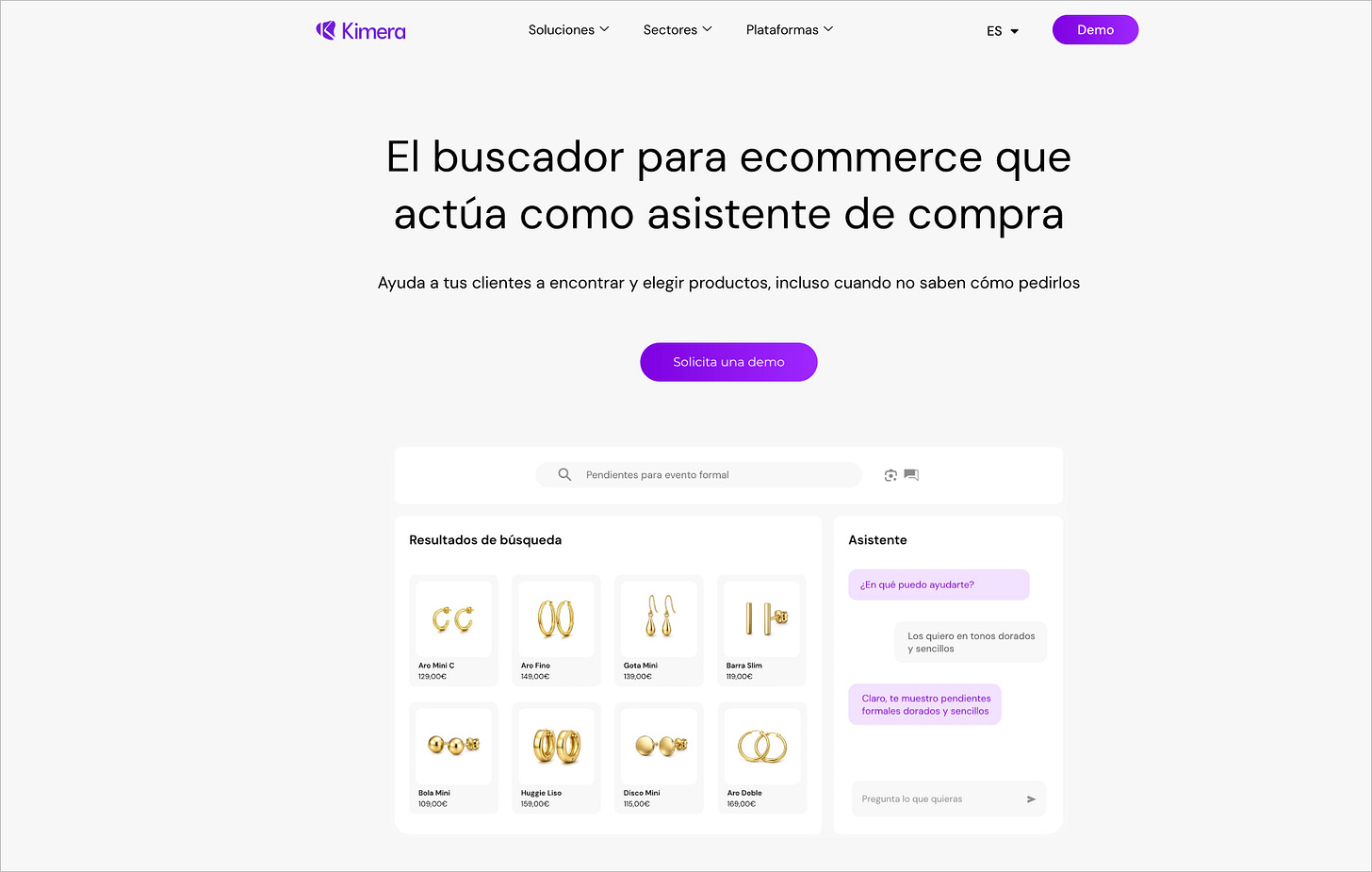 Portada de la web del buscador para ecommerce Kimera 