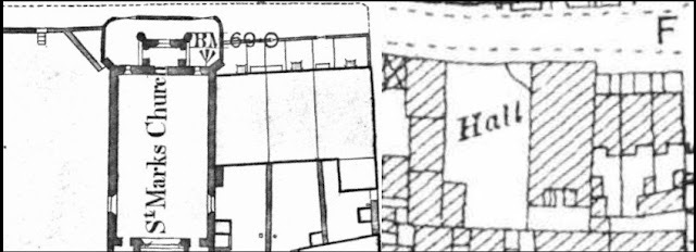 1870 OS map and 25inch OS map side by side comparison showing extension of St. Mark's