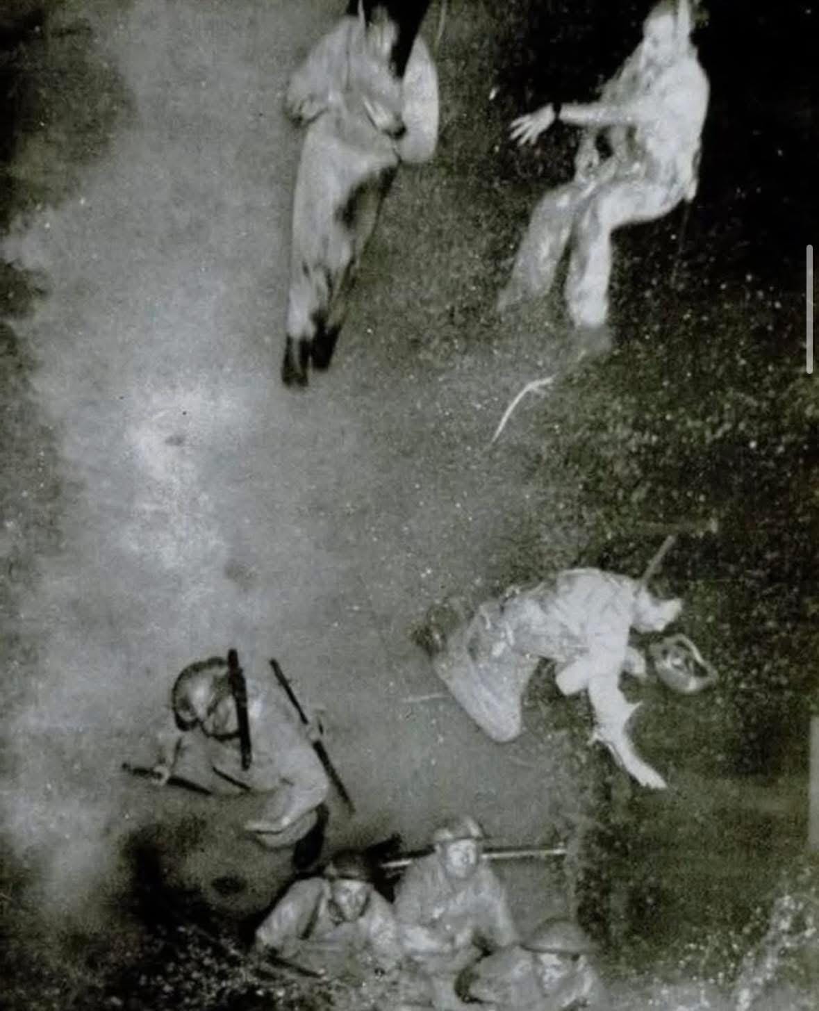 Australian officers dramatically falling into a river after an accidental explosion wrecked their boat, circa 1942, fortunately without serious injury. Australian officers dramatically falling into a river after an accidental explosion wrecked their boat, circa 1942, fortunately without serious injury.