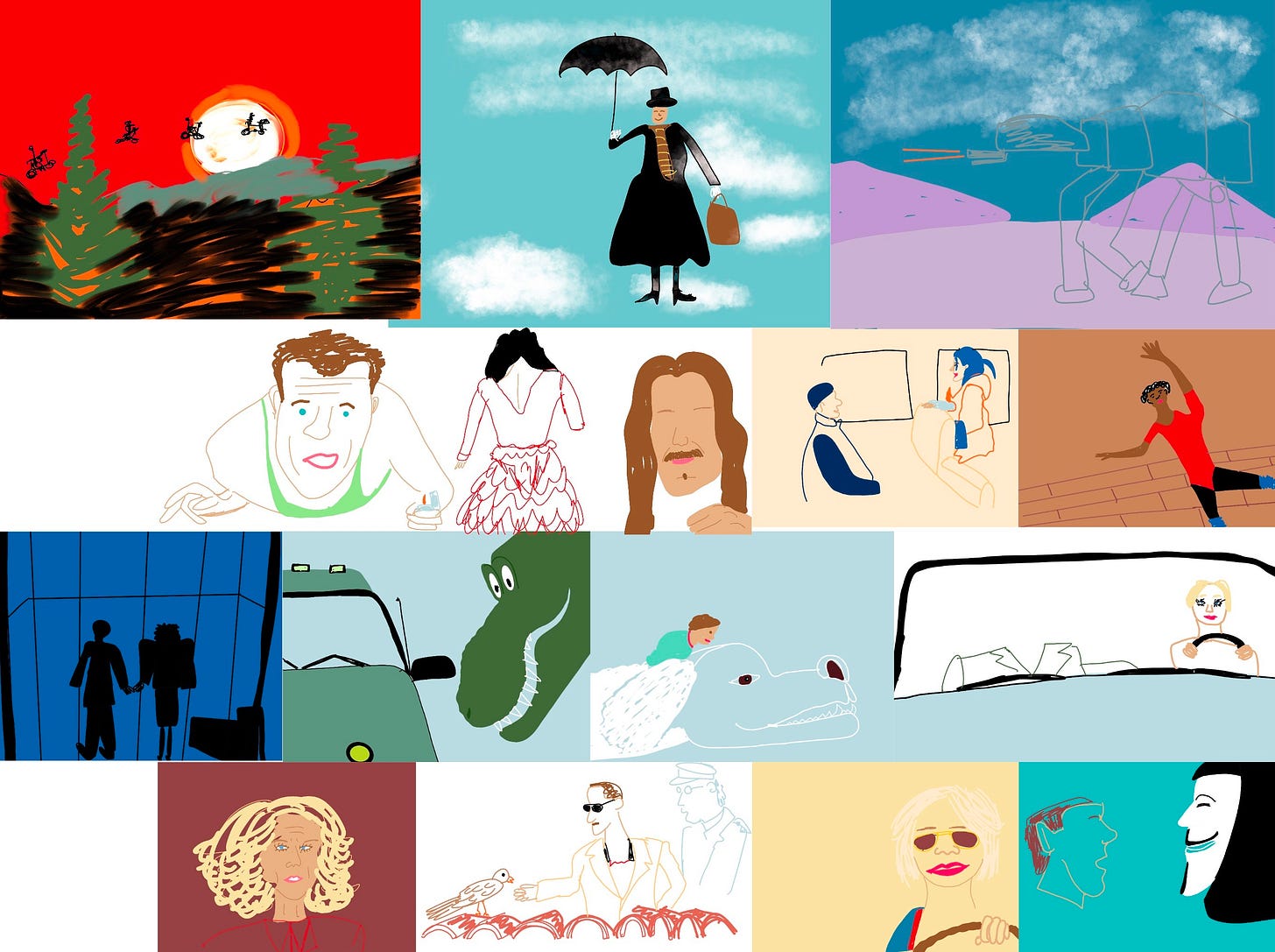 Montage des 15 scènes de films que j'ai dessinées sur Procreate pendant la session. Montage des 15 scènes de films que j'ai dessinées sur Procreate pendant la session.