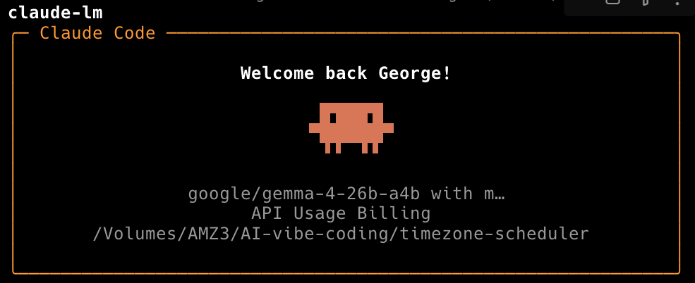 Google Gemma 4 26B-a4b LLM model served via LM Studio API with Claude Code alias command claude-lm