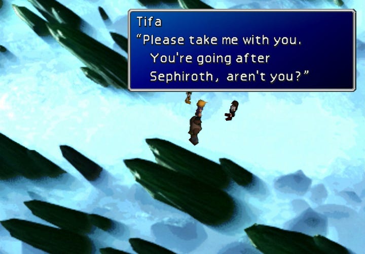 Parallel of Tifa barging into a scene related to the Reunion in the northern crater.