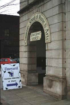 sign for ithaca vineyard in from of the community school of music and arts