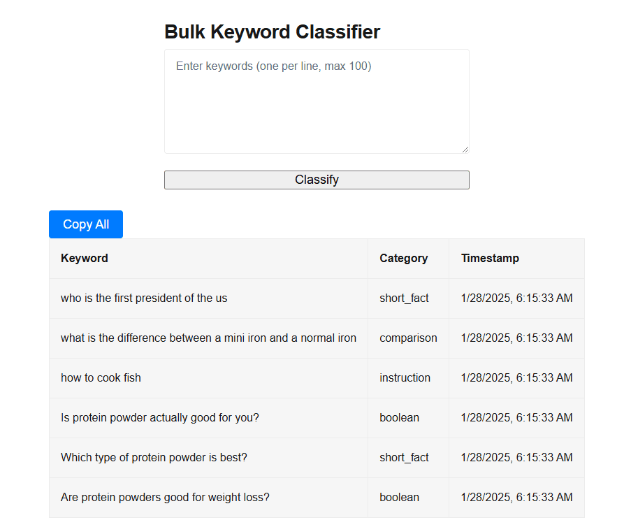 SEO Query Answer Classifier Tool SEO Query Answer Classifier Tool