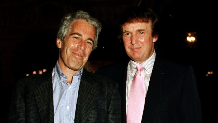 Jeffrey Epstein, left, and Donald Trump at the Mar-a-Lago estate, Palm Beach, Florida, in 1997