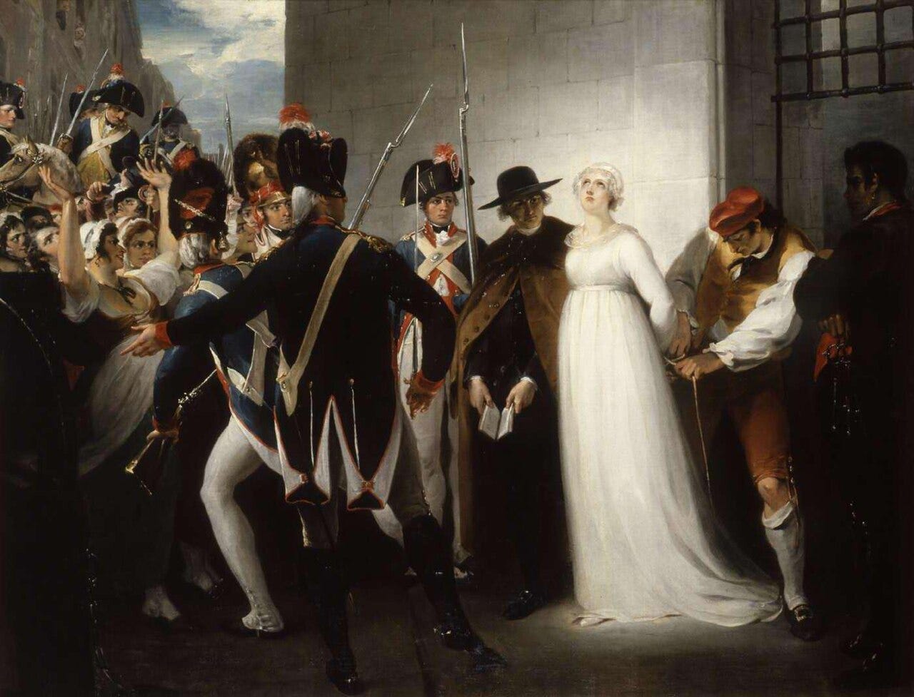 Marie Antoinette in white led to the guillotine Marie Antoinette in white led to the guillotine