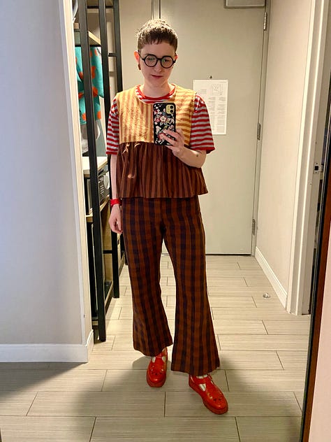 Mirror selfies of outfits and a selfie with disco earrings