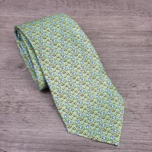 VINEYARD VINES Necktie Dreidels Coins Green Blue 100% Silk 59" x 3.75" - Picture 1 of 5