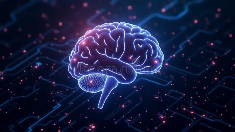 Futuristic AI Brain with Digital Circuit Background Stock Illustration -  Illustration of light, text: 395073558