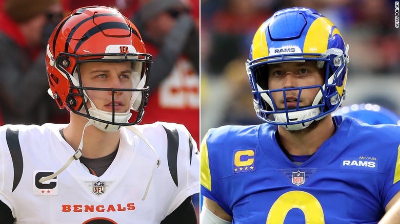 Bengals quarterback Joe Burrow, left, and Rams quarterback Matt Stafford.