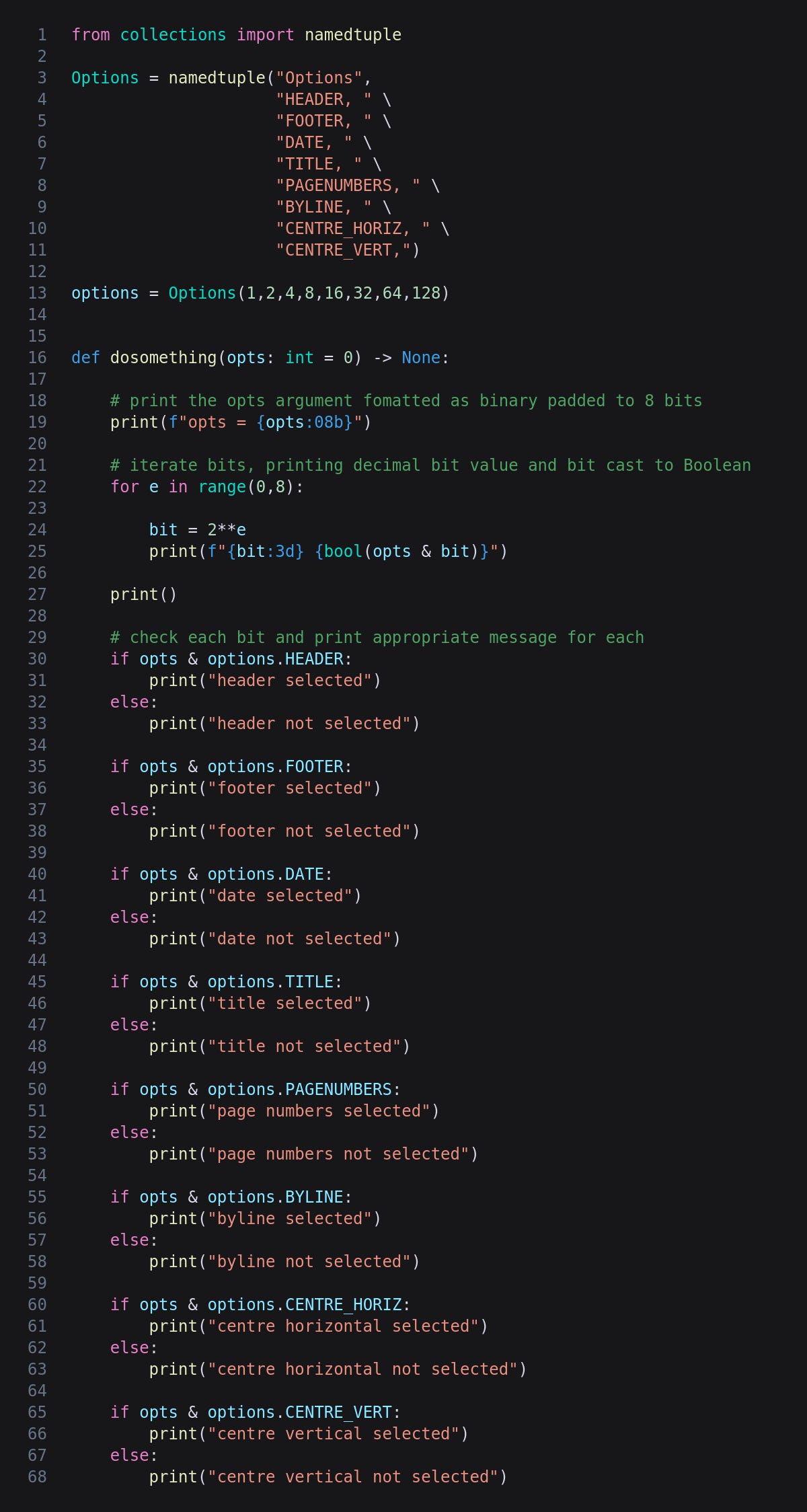 Bit Pattern Arguments in Python - by Chris Webb - CodeDrome