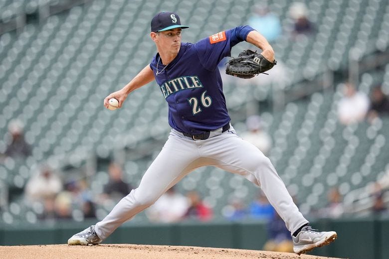 Seattle Mariners starting pitcher Emerson Hancock delivers during the first inning of a baseball game against the Minnesota Twins, Thursday, June 26, 2025, in Minneapolis. (Abbie Parr / AP) Seattle Mariners starting pitcher Emerson Hancock delivers during the first inning of a baseball game against the Minnesota Twins, Thursday, June 26, 2025, in Minneapolis. (Abbie Parr / AP)