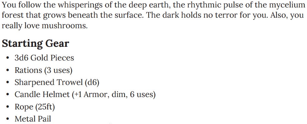 A ttrpg background for Cairn rpg for a 'Fungal Forager'
