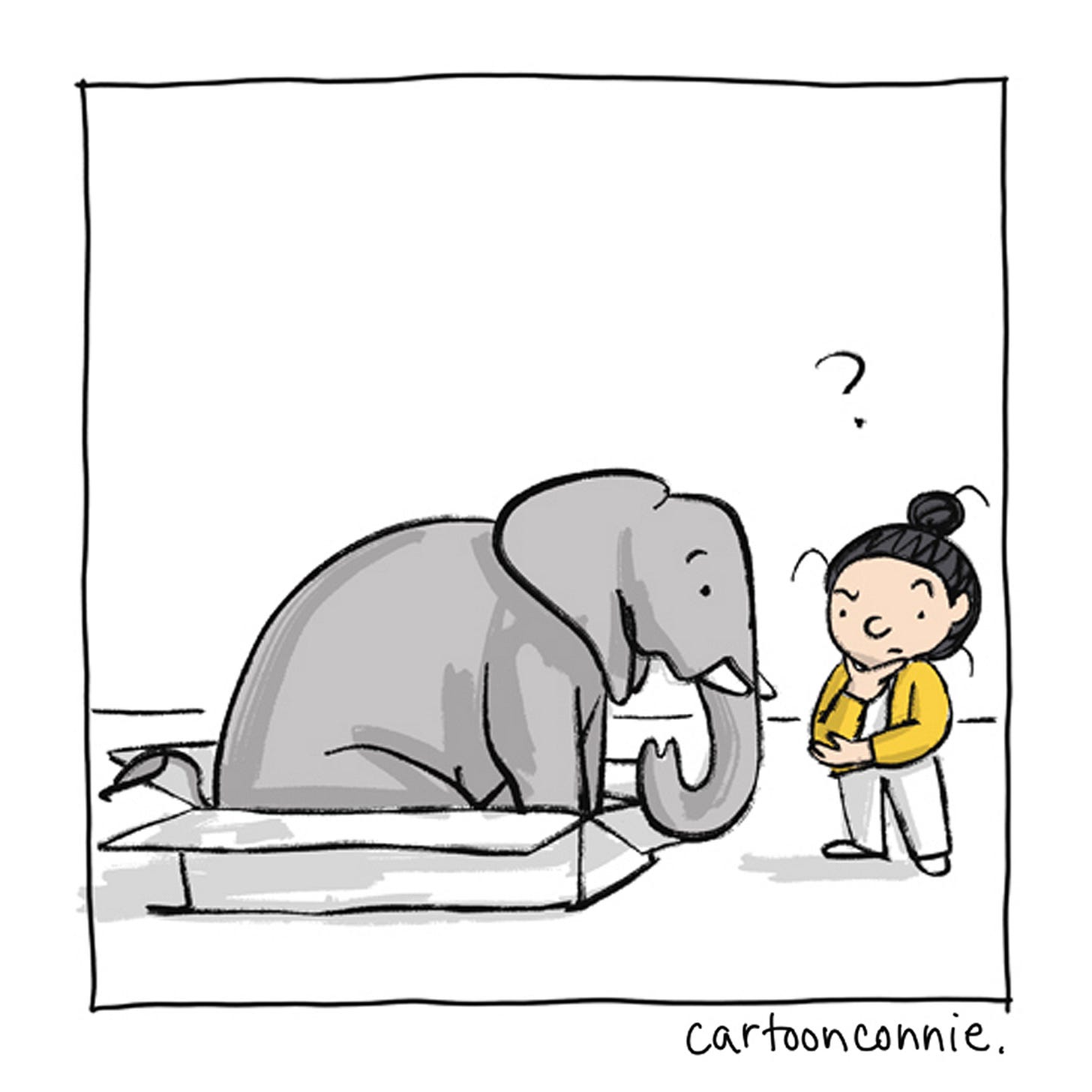 Panel 7 of 12 of a 2-page wordless illustrated comic, titled "Art Can Be A Good Companion," 2026, original artwork by Connie Sun, cartoonconnie. Panel 7 of 12 of a 2-page wordless illustrated comic, titled "Art Can Be A Good Companion," 2026, original artwork by Connie Sun, cartoonconnie.