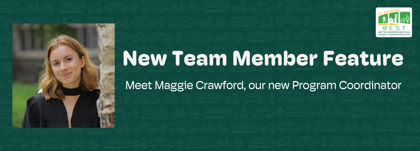 New Team Member Feature Banner with headshot of Maggie