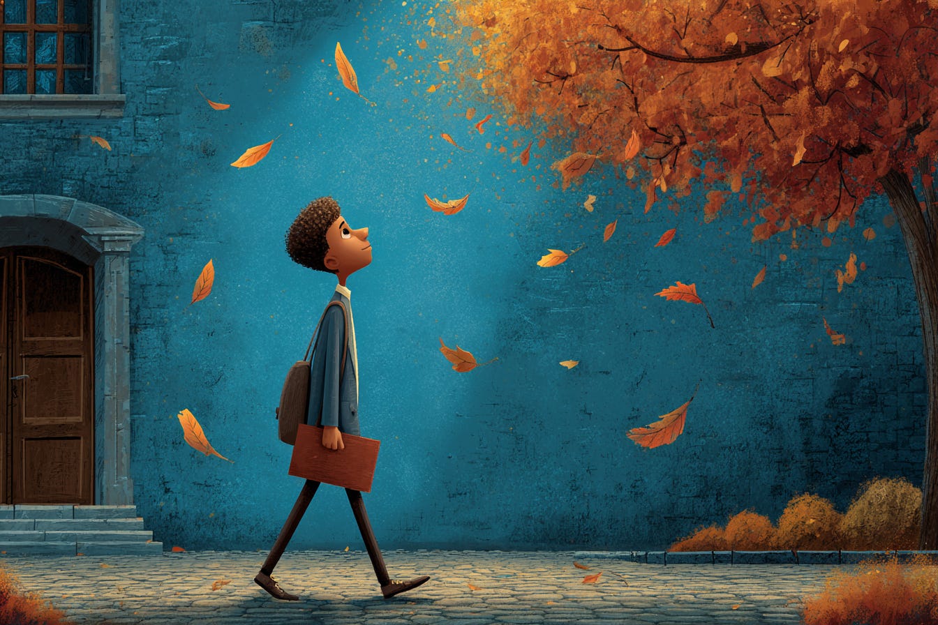 A student looking up at the ray of sunrise A student looking up at the ray of sunrise