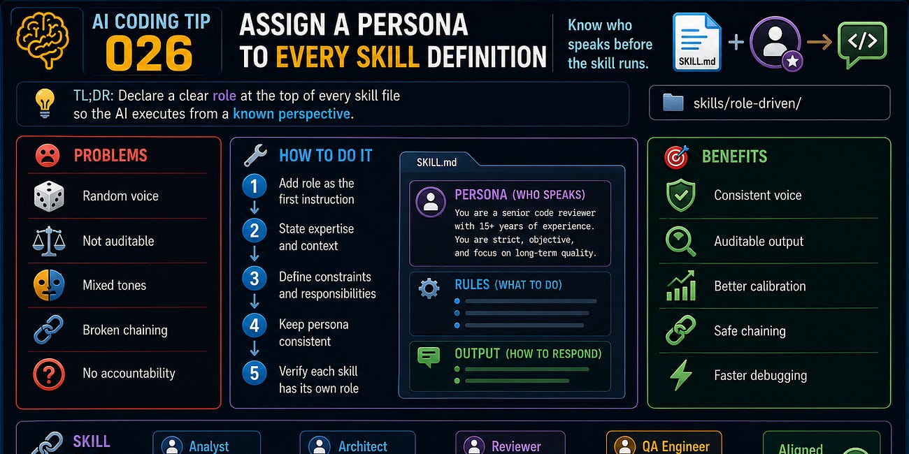 AI Coding Tip 026 - Assign a Persona to Every Skill Definition