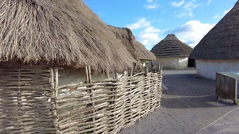 Roundhouses at the Stonehenge Visitor Centre.