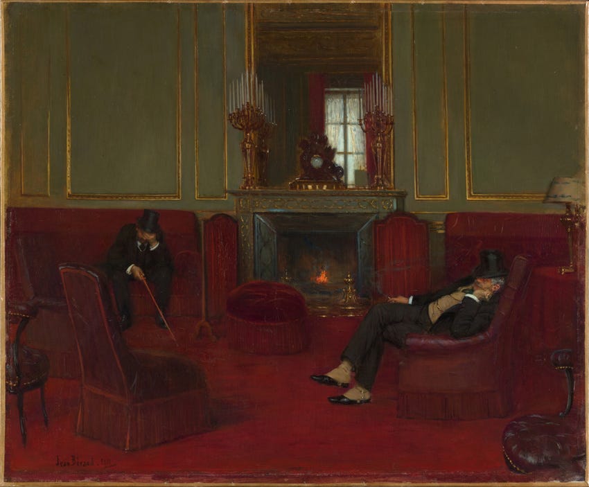 painting of two men dressed in tuxedos and top hats sitting and looking tired in a fancy room painting of two men dressed in tuxedos and top hats sitting and looking tired in a fancy room