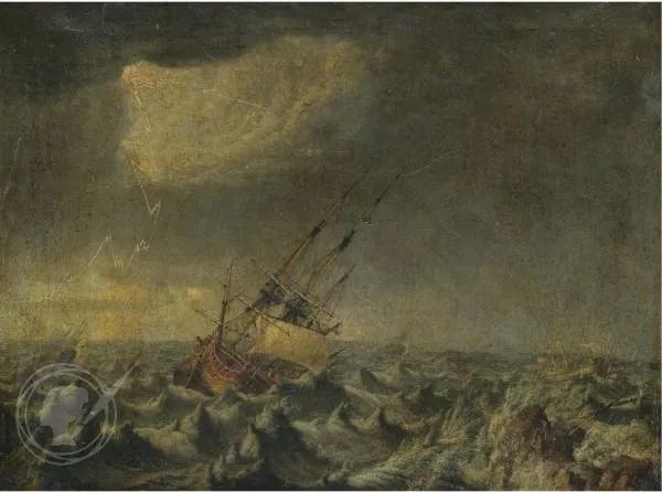 Ships In A Storm Floundering On Rocks by Johan Tietrich Schoultz  Reproduction For Sale | 1st Art Gallery