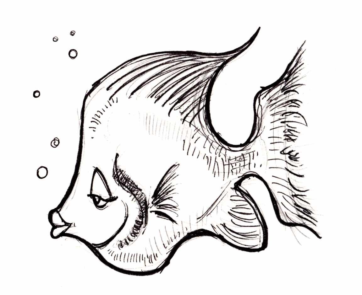 Ink sketch of a tropical fish as cartoon character. Ink sketch of a tropical fish as cartoon character.