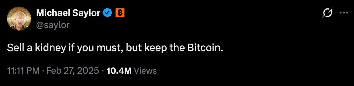 Michael Saylor X post with the same keep-the-Bitcoin message
