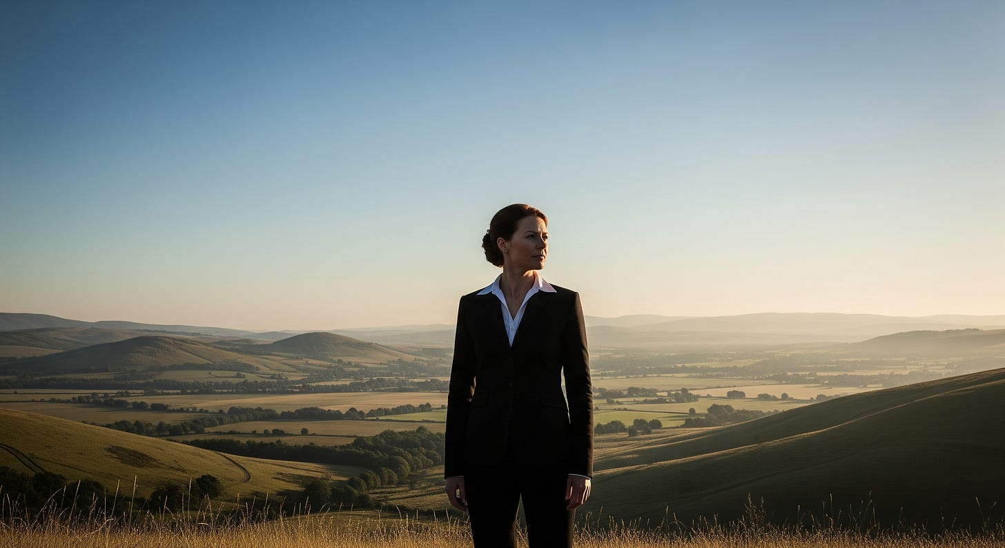 Woman at the top of a mountain or hillside