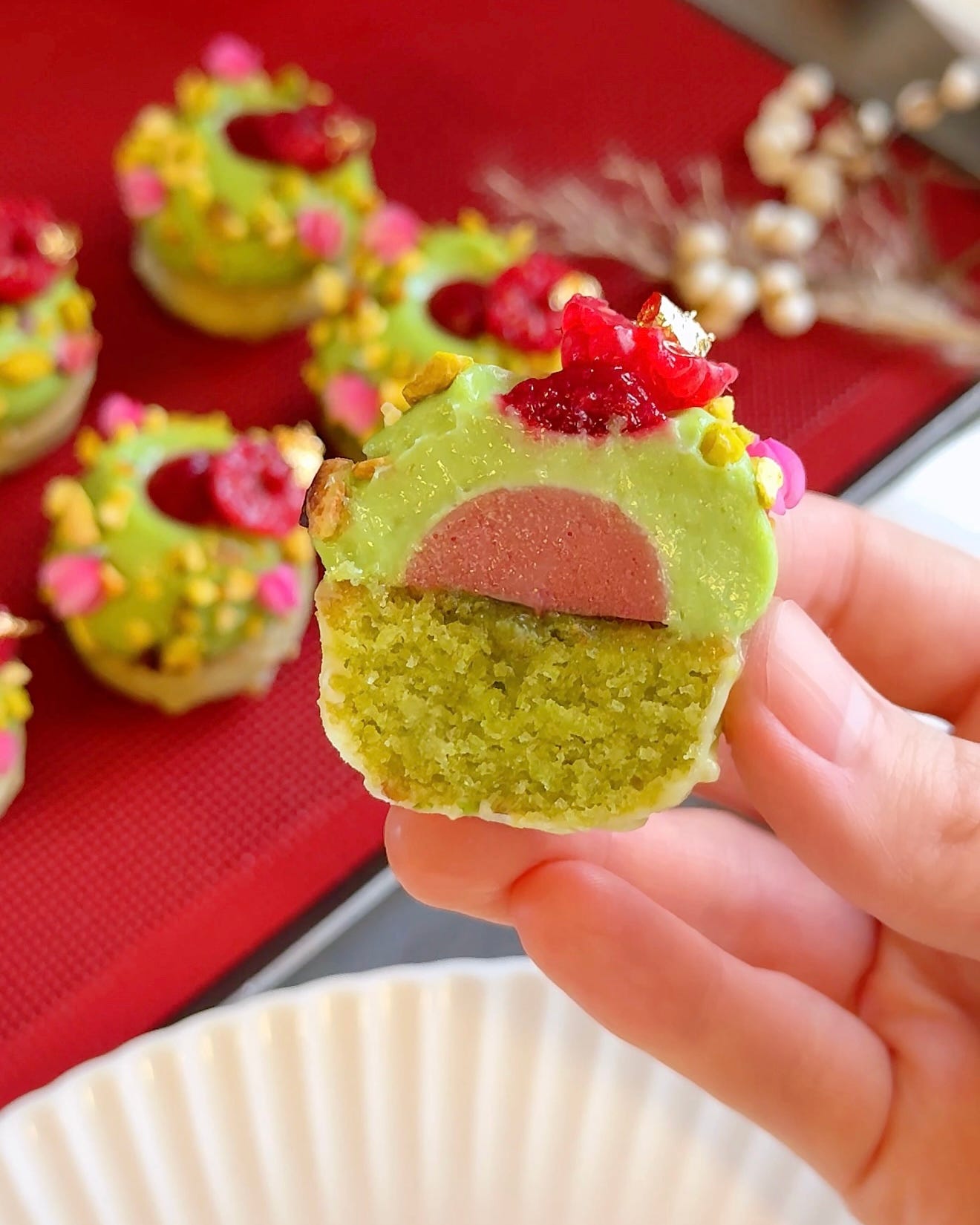 Pistachio Raspberry Petit Fours - Soohyun Lee