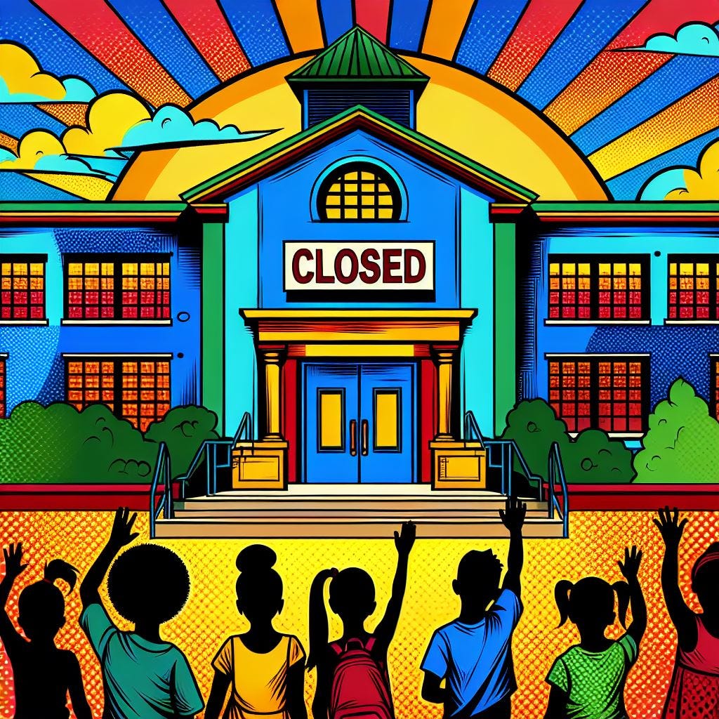 Thumbnail Image pop art image of a school closing down