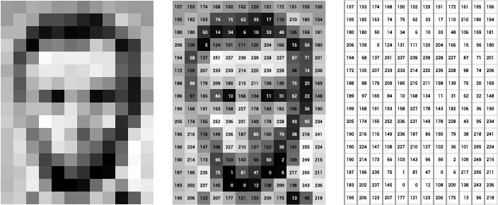 A visualization of how computers see photos (in pixels).
