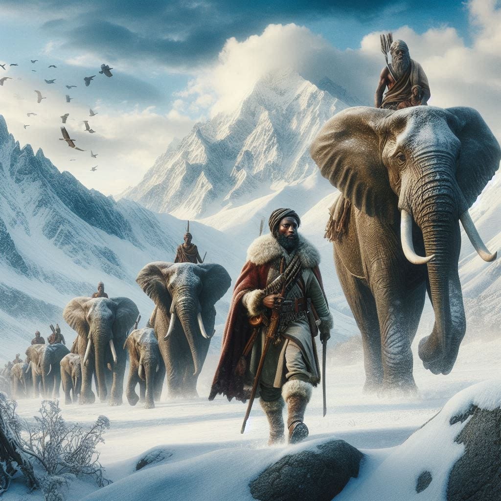hannibal leading elephants over the alps