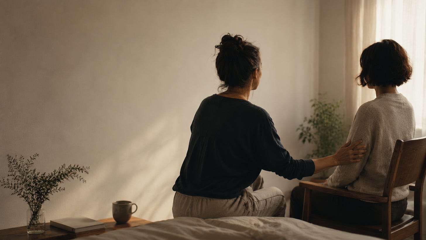 Two people offering and receiving support while maintaining a sense of independence and personal space.