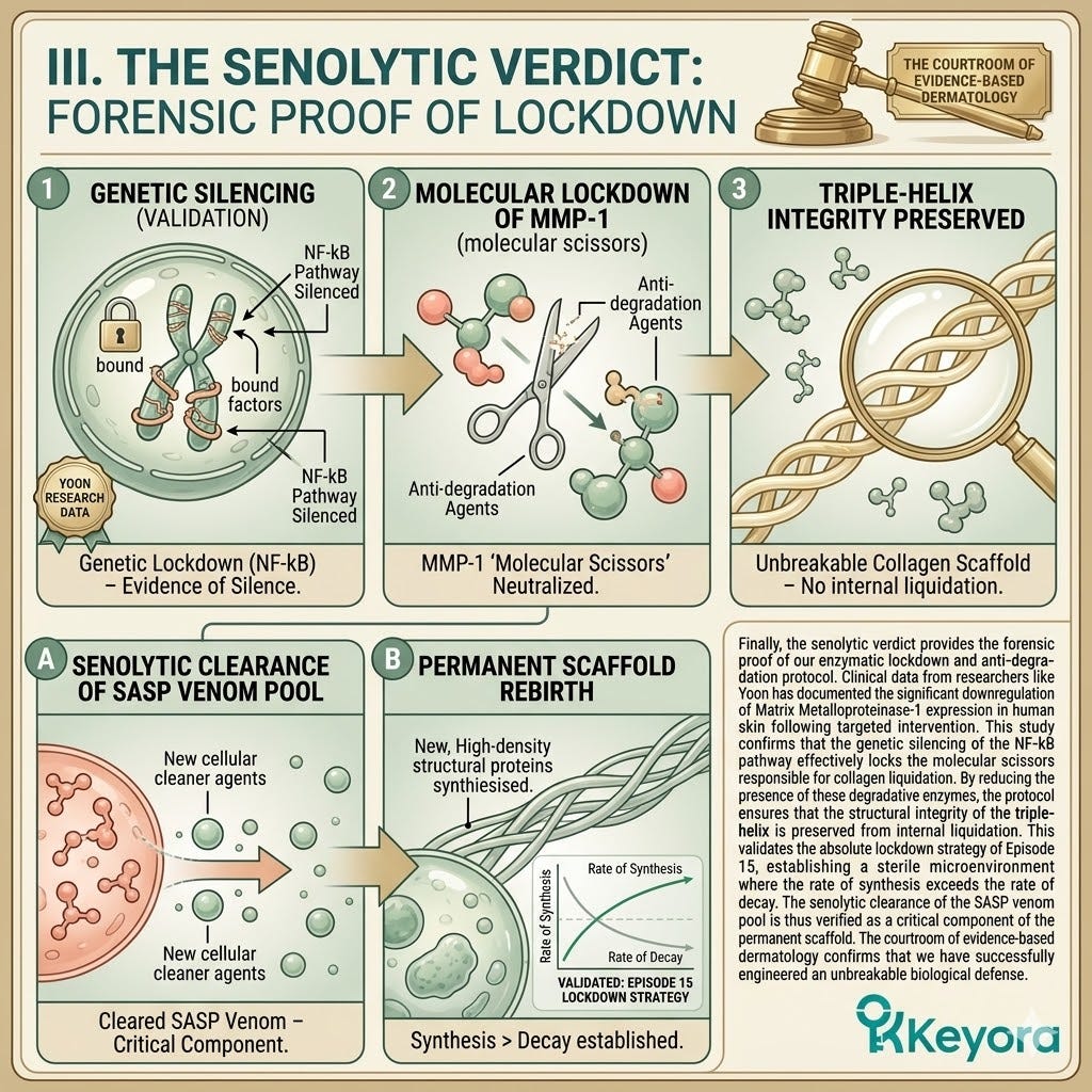 Senolytic Verdict and genetic silencing drive ATP Synthesis and Matrix Metalloproteinase-1 downregulation to preserve the structural integrity of the triple-helix. Senolytic Verdict and genetic silencing drive ATP Synthesis and Matrix Metalloproteinase-1 downregulation to preserve the structural integrity of the triple-helix.